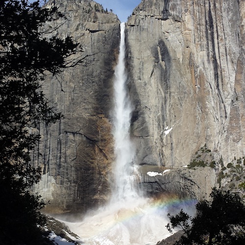 Upper Yosemite Falls with a rainbow